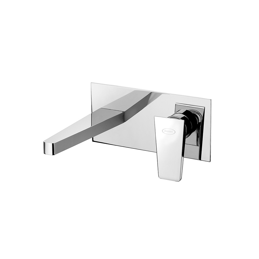 Single-lever wall mounted mixer with plate without pop-up waste
