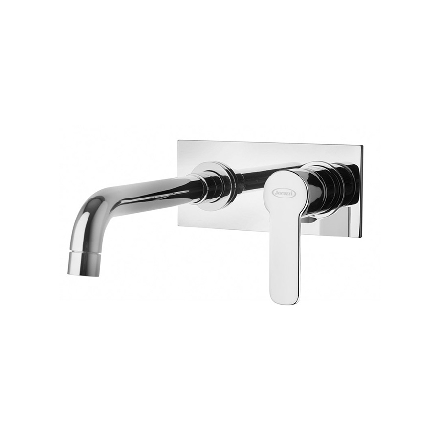 Single-lever wall mounted mixer with plate without pop-up waste
