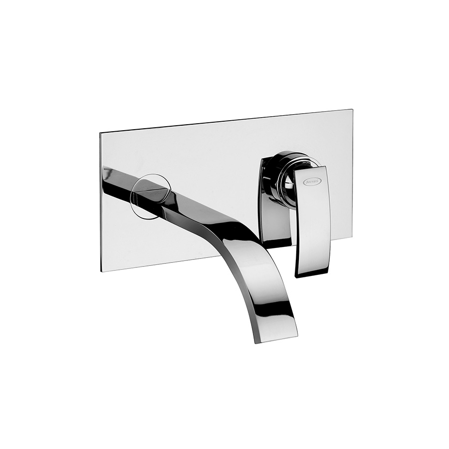 Single-lever wall mounted mixer with plate without pop-up waste
