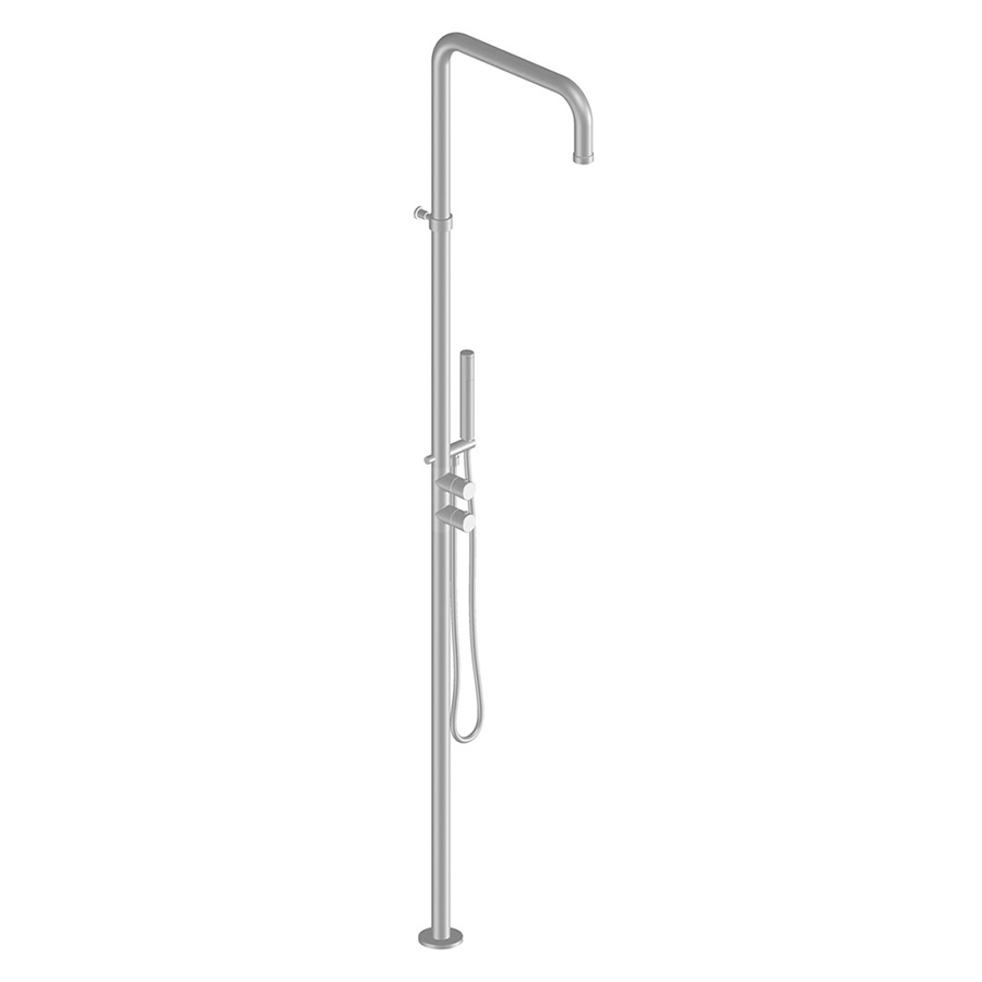 Colonna doccia a pavimento con miscelatore termostatico, deviatore integrato, soffione ABS integrato Ø 200 mm, doccia monogetto minimalista tonda e flessibile PVC grigio cm 150