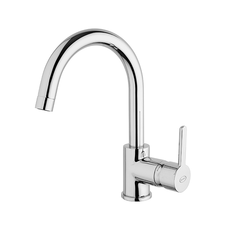 Single-lever basin mixer with swivel spout without pop-up waste
