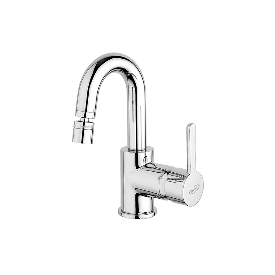 Single-lever bidet mixer with swivel spout without pop-up waste
