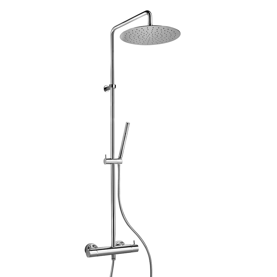 Colonna doccia termostatica, deviatore integrato, soffione in acciaio Ø 300 mm, doccia monogetto minimalista e flessibile PVC grigio 150 cm