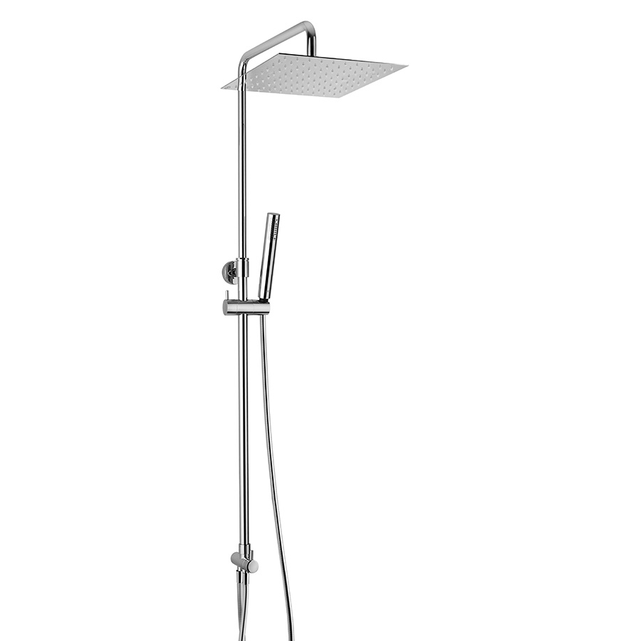 Colonna doccia telescopica senza miscelatore, soffione in acciaio inox 250x250 mm, deviatore meccanico, doccia monogetto minimalista e flessibile PVC grigio 60 e 150 cm